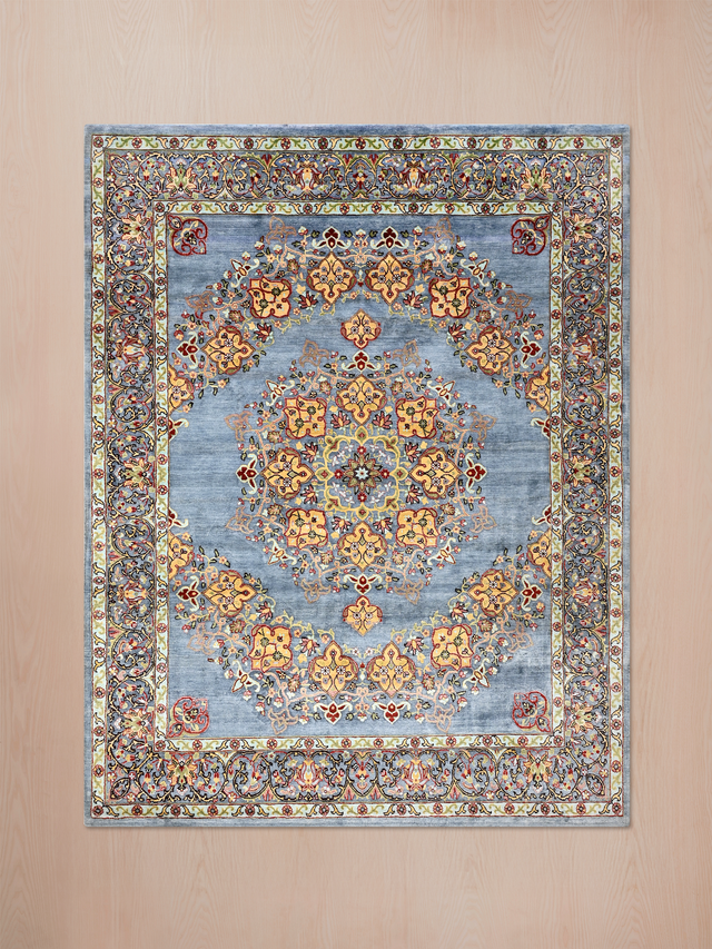Noreya Hand-Knotted Wool & Bamboo Silk Rug - Blue