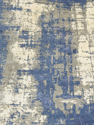 Elion Hand-Knotted Wool & Bamboo Silk Abstract Rug - Blue