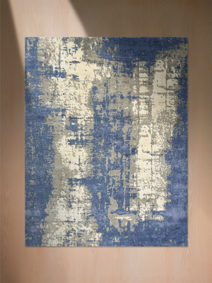 Elion Hand-Knotted Wool & Bamboo Silk Abstract Rug - Blue