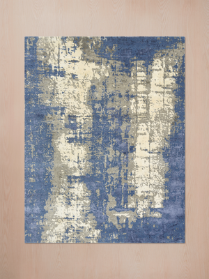 Elion Hand-Knotted Wool & Bamboo Silk Abstract Rug - Blue