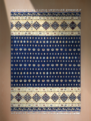 Virel Hand-Knotted Wool & Bamboo Silk Persian Rug - Blue