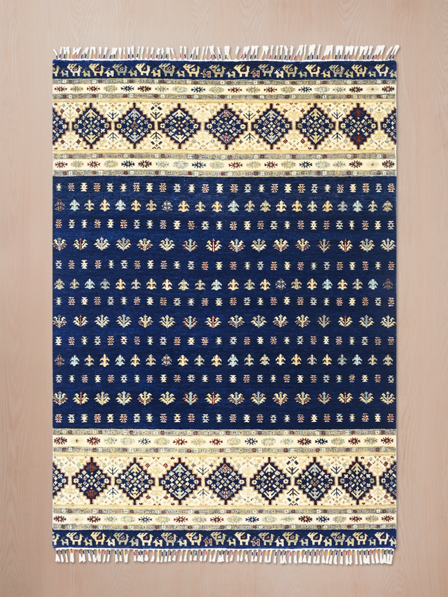 Virel Hand-Knotted Wool & Bamboo Silk Rug - Blue
