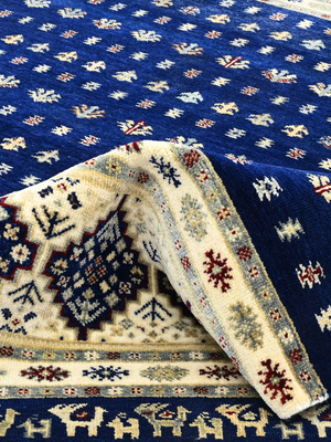 Virel Hand-Knotted Wool & Bamboo Silk Persian Rug - Blue