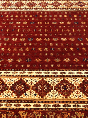 Virel Hand-Knotted Wool & Bamboo Silk Persian Rug - Burgundy