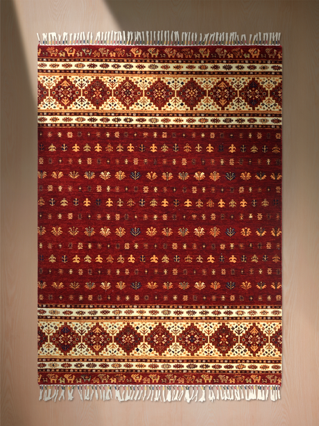 Virel Hand-Knotted Wool & Bamboo Silk Rug - Burgundy