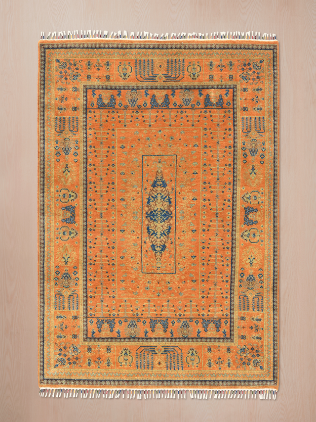 Kovra Hand-Knotted Wool & Bamboo Silk Rug - Orange