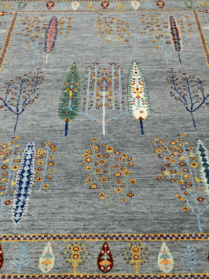 Alven Hand-Knotted Wool & Bamboo Silk Persian Rug - Alloy Grey