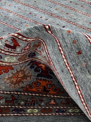 Varek Hand-Knotted Wool & Bamboo Silk Persian Rug - Alloy Grey