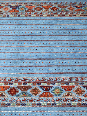 Varek Hand-Knotted Wool & Bamboo Silk Persian Rug - Blue
