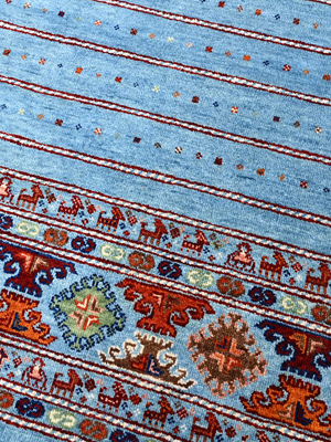 Varek Hand-Knotted Wool & Bamboo Silk Persian Rug - Blue