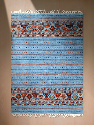 Varek Hand-Knotted Wool & Bamboo Silk Persian Rug - Blue