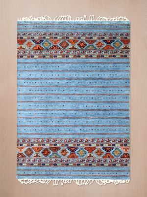 Varek Hand-Knotted Wool & Bamboo Silk Persian Rug - Blue