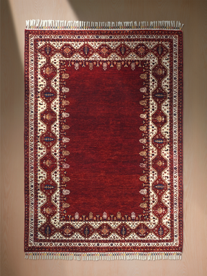 Darev Hand-Knotted Wool & Bamboo Silk Persian Rug - Burgundy