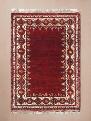 Darev Hand-Knotted Wool & Bamboo Silk Persian Rug - Burgundy