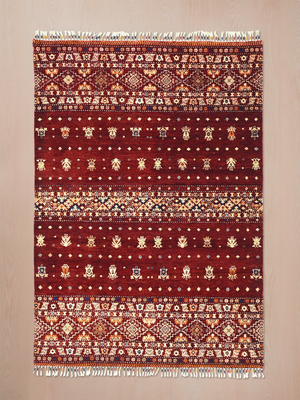 Rovik Hand-Knotted Wool & Bamboo Silk Persian Rug - Burgundy
