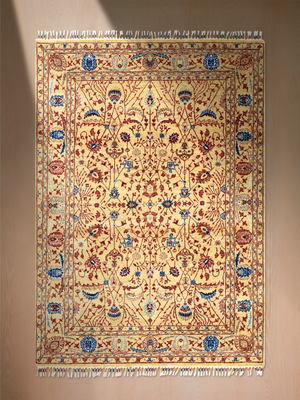 Selra Hand-Knotted Wool & Bamboo Silk Persian Rug - Sand