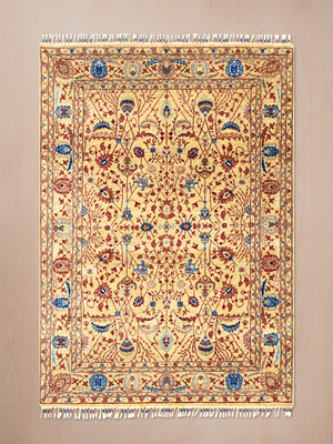 Selra Hand-Knotted Wool & Bamboo Silk Persian Rug - Sand