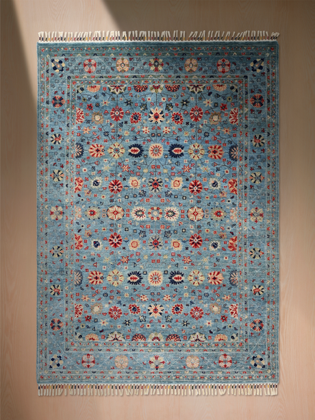 Selra Hand-Knotted Wool & Bamboo Silk Rug - Blue