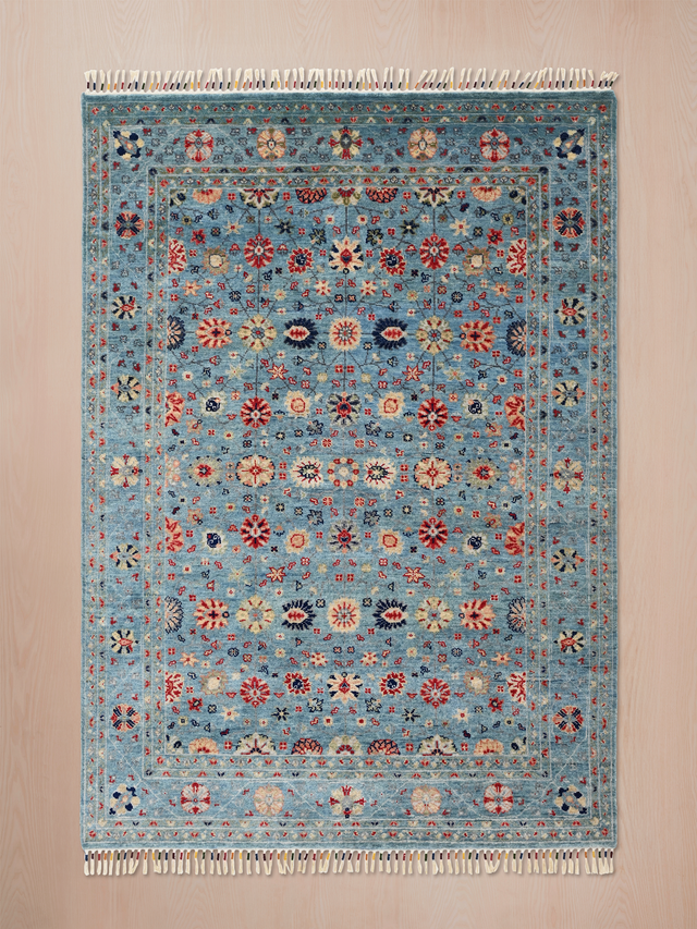 Selra Hand-Knotted Wool & Bamboo Silk Rug - Blue