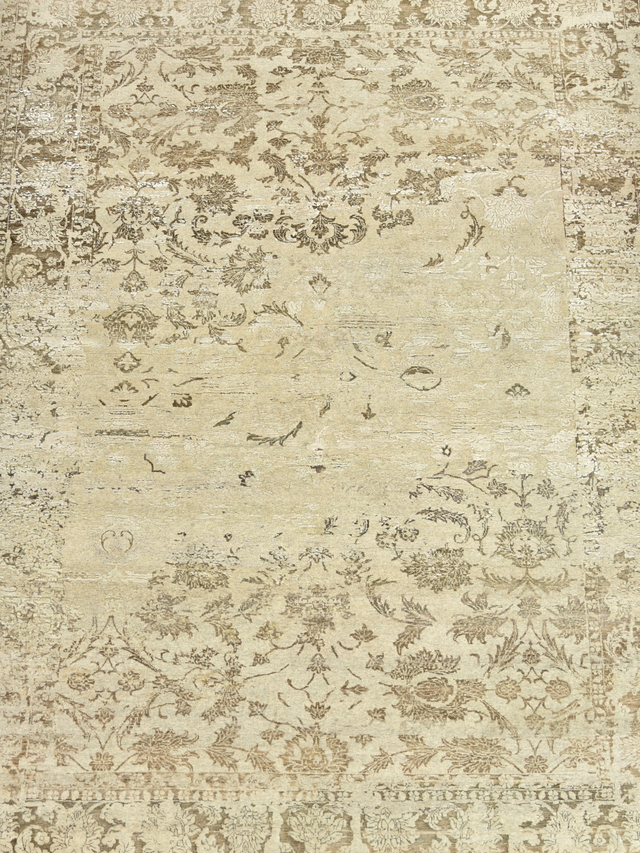 Parin Wool & Bamboo Silk Hand-Knotted Rug - Khaki