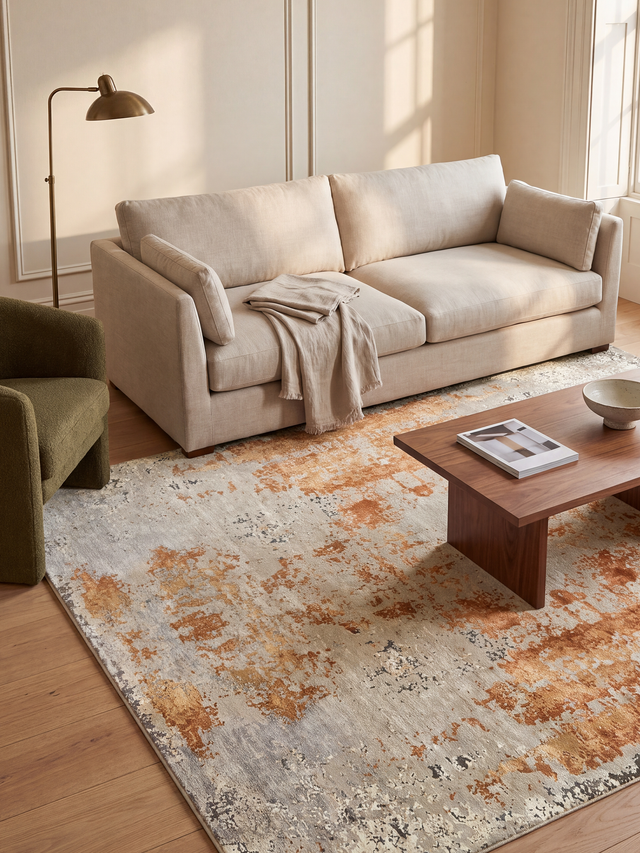 Caelis Hand-Knotted Wool & Bamboo Silk Rug - Rust