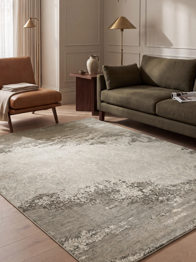 Varell Hand-Knotted Wool & Bamboo Silk Rug - Khaki