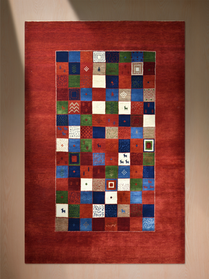 Kavar Hand-Knotted Gabbeh Wool Rug – Crimson
