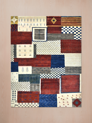 Vareh Hand-Knotted Gabbeh Wool Rug – Multi (Ochre & Burgundy)