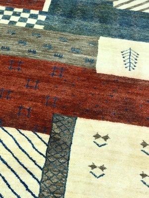 Vareh Hand-Knotted Gabbeh Wool Rug – Multi (Ochre & Burgundy)