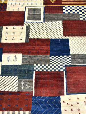Vareh Hand-Knotted Gabbeh Wool Rug – Multi (Ochre & Burgundy)