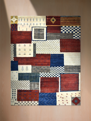 Vareh Hand-Knotted Gabbeh Wool Rug – Multi (Ochre & Burgundy)