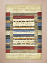 Koram Hand-Knotted Gabbeh Wool Rug – Multi (Stone & Blue)