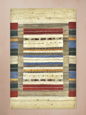 Koram Hand-Knotted Gabbeh Wool Rug – Multi (Stone & Blue)