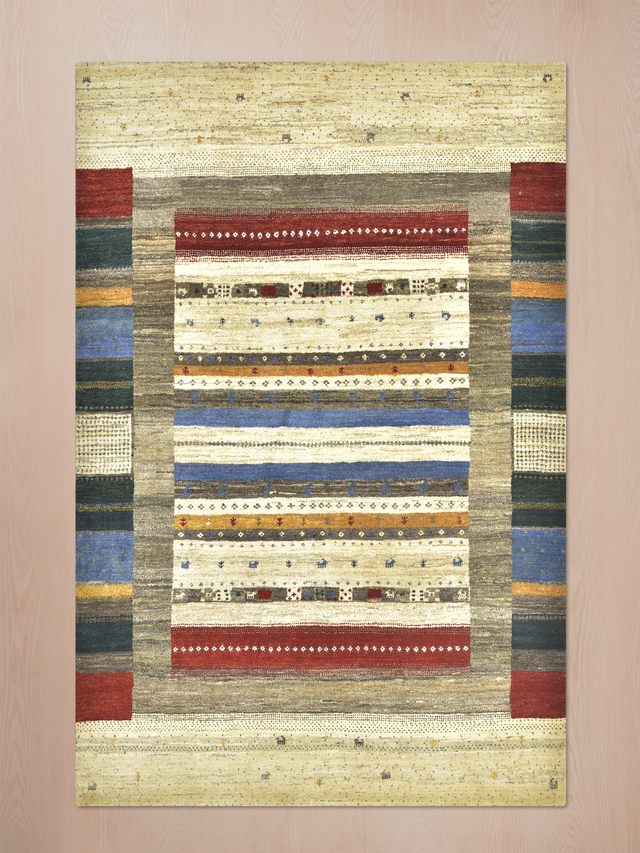 Koram Hand-Knotted Gabbeh Wool Rug – Multi (Stone & Blue)
