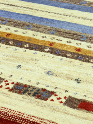 Koram Hand-Knotted Gabbeh Wool Rug – Multi (Stone & Blue)
