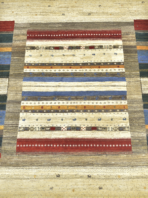 Koram Hand-Knotted Gabbeh Wool Rug – Multi (Stone & Blue)