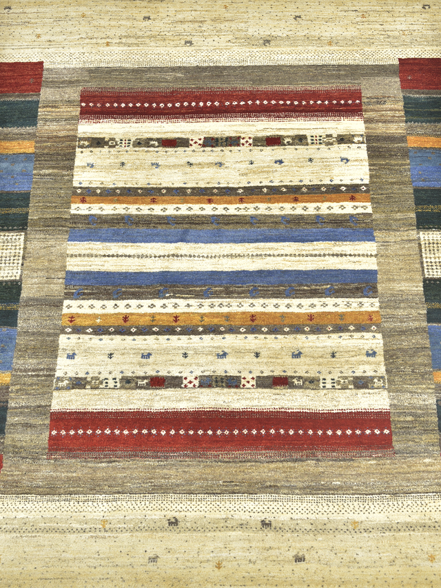 Koram Hand-Knotted Gabbeh Wool Rug – Multi (Stone & Blue)