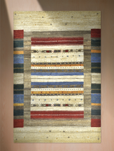 Koram Hand-Knotted Gabbeh Wool Rug – Multi (Stone & Blue)
