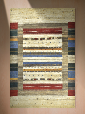 Koram Hand-Knotted Gabbeh Wool Rug – Multi (Stone & Blue)