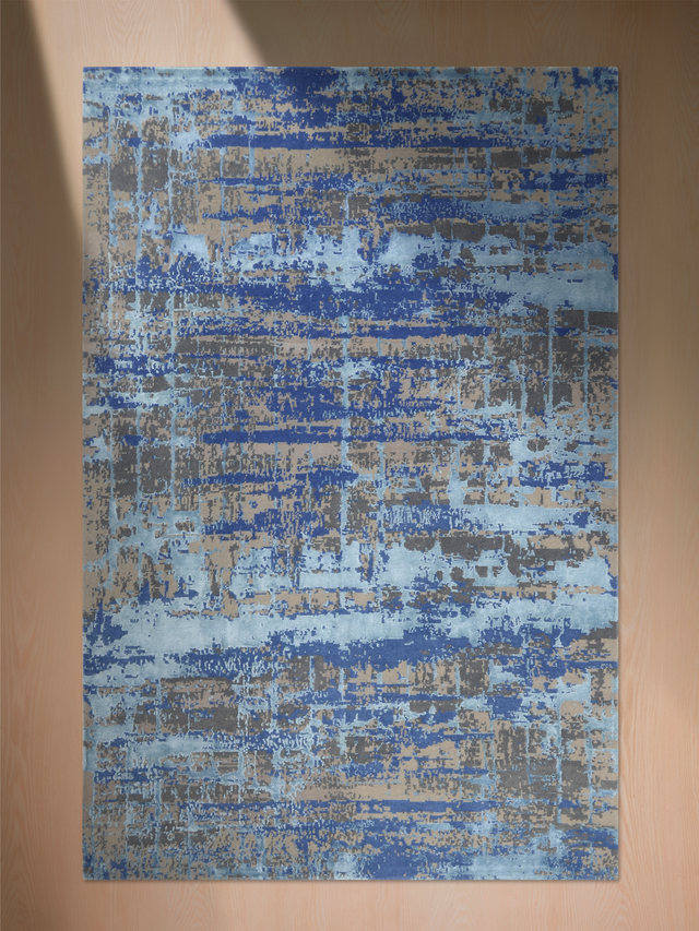 Elvorn Hand-Knotted Bamboo Silk Blend Rug - Blue