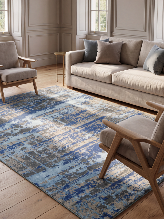 Elvorn Hand-Knotted Bamboo Silk Blend Rug - Blue