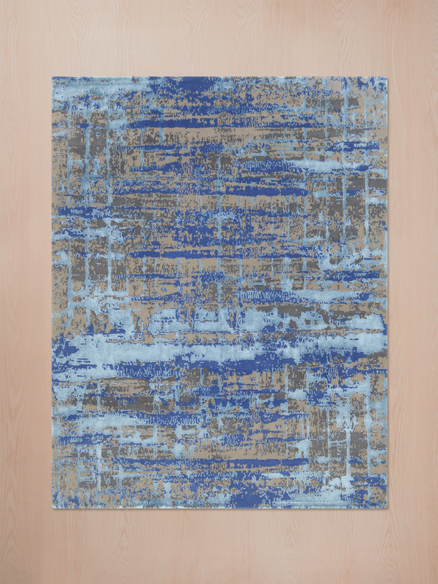 Elvorn Hand-Knotted Bamboo Silk Blend Rug - Blue