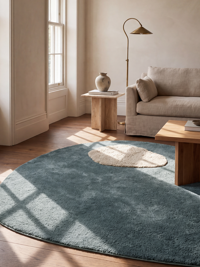 Lune Wool Shaggy Washable Rug - Blue