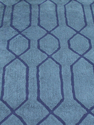 Rafi Wool Shaggy Washable Geometric Rug - Blue