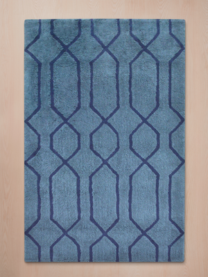 Rafi Wool Shaggy Washable Geometric Rug - Blue