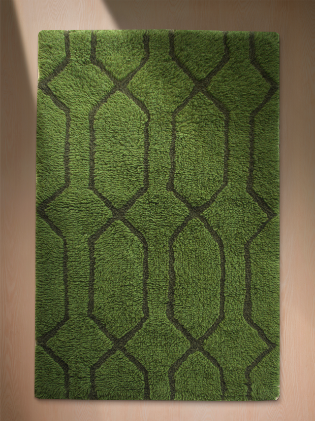 Rafi Wool Shaggy Washable Rug - Green