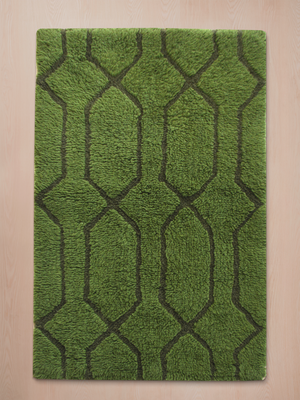 Rafi Wool Shaggy Washable Geometric Rug - Green