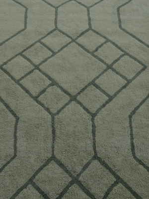 Elm Wool Shaggy Washable Geometric Rug - Sage Green