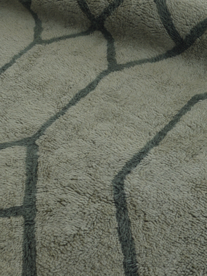 Elm Wool Shaggy Washable Geometric Rug - Sage Green