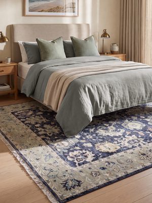 Ora Wool & Bamboo Silk Hand-knotted Persian Rug - Midnight Blue